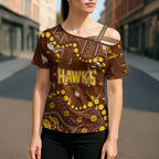 Personalized Hawthorn Hawks Cross Shoulder Shirt Aboriginal Pattern with Graffiti Style