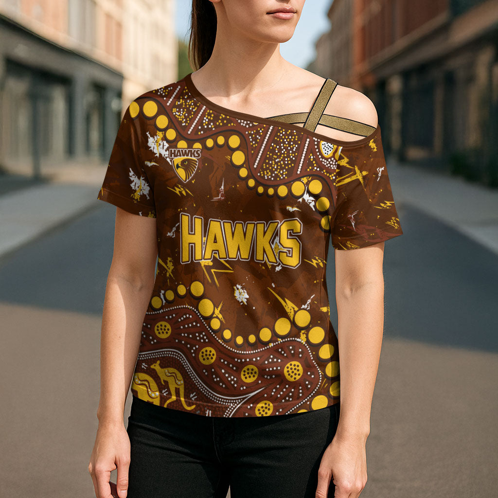 Personalized Hawthorn Hawks Cross Shoulder Shirt Aboriginal Pattern with Graffiti Style