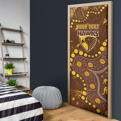 Personalized Hawthorn Hawks Door Cover Aboriginal Pattern with Graffiti Style