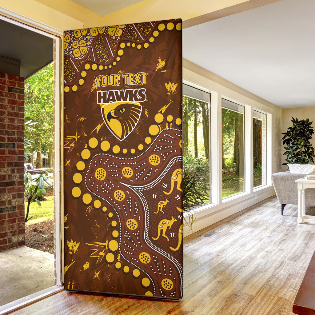 Personalized Hawthorn Hawks Door Cover Aboriginal Pattern with Graffiti Style