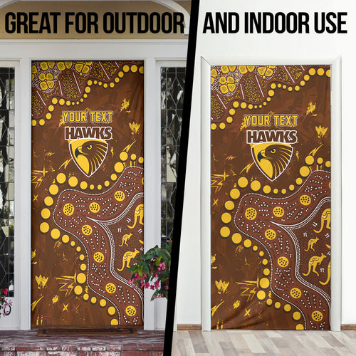 Personalized Hawthorn Hawks Door Cover Aboriginal Pattern with Graffiti Style