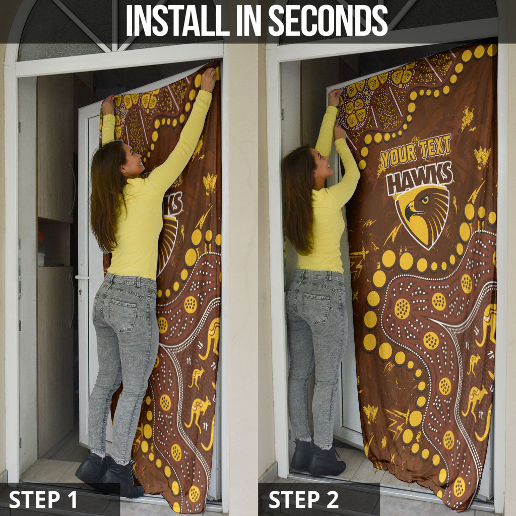 Personalized Hawthorn Hawks Door Cover Aboriginal Pattern with Graffiti Style