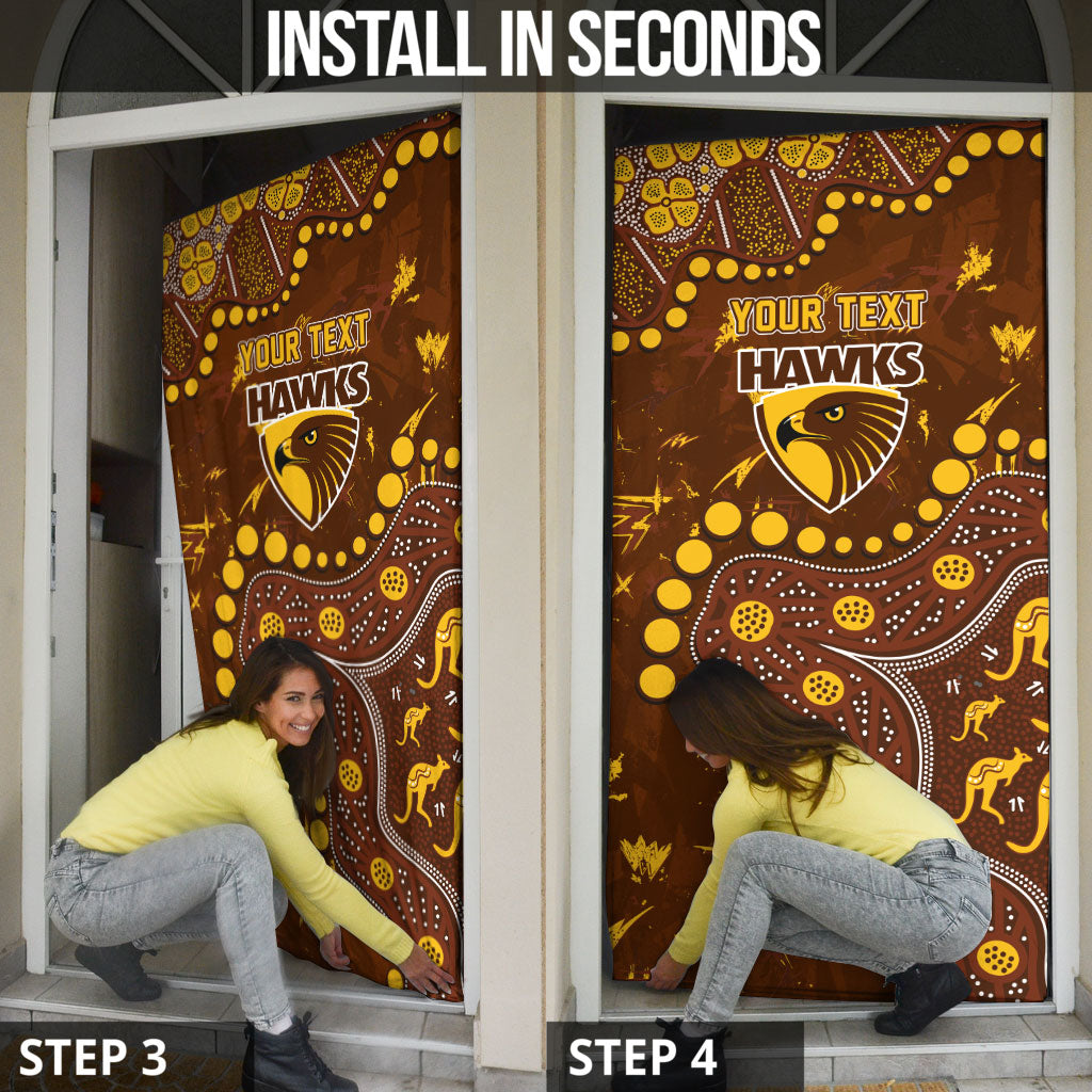 Personalized Hawthorn Hawks Door Cover Aboriginal Pattern with Graffiti Style