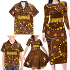 Personalized Hawthorn Hawks Family Matching Long Sleeve Bodycon Dress and Hawaiian Shirt Aboriginal Pattern with Graffiti Style