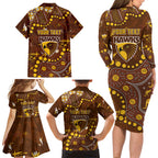 Personalized Hawthorn Hawks Family Matching Long Sleeve Bodycon Dress and Hawaiian Shirt Aboriginal Pattern with Graffiti Style