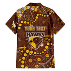 Personalized Hawthorn Hawks Family Matching Long Sleeve Bodycon Dress and Hawaiian Shirt Aboriginal Pattern with Graffiti Style