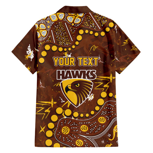 Personalized Hawthorn Hawks Family Matching Long Sleeve Bodycon Dress and Hawaiian Shirt Aboriginal Pattern with Graffiti Style