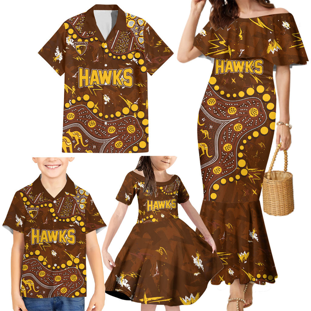 Personalized Hawthorn Hawks Family Matching Mermaid Dress and Hawaiian Shirt Aboriginal Pattern with Graffiti Style