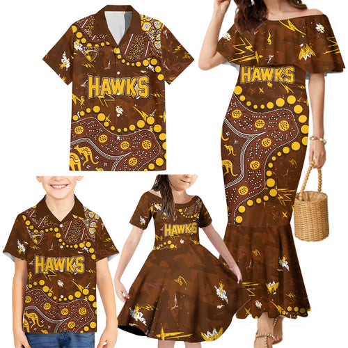 Personalized Hawthorn Hawks Family Matching Mermaid Dress and Hawaiian Shirt Aboriginal Pattern with Graffiti Style