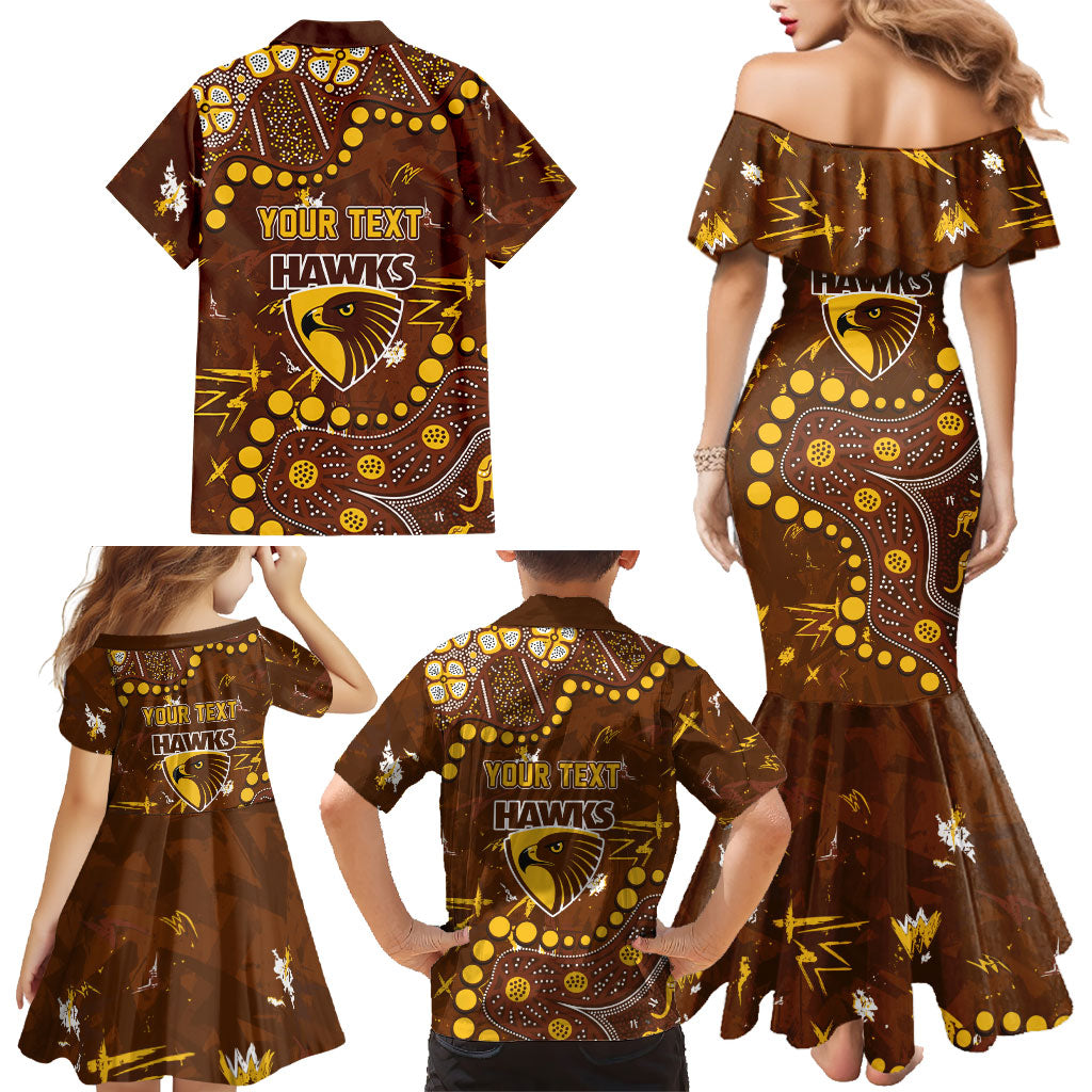 Personalized Hawthorn Hawks Family Matching Mermaid Dress and Hawaiian Shirt Aboriginal Pattern with Graffiti Style