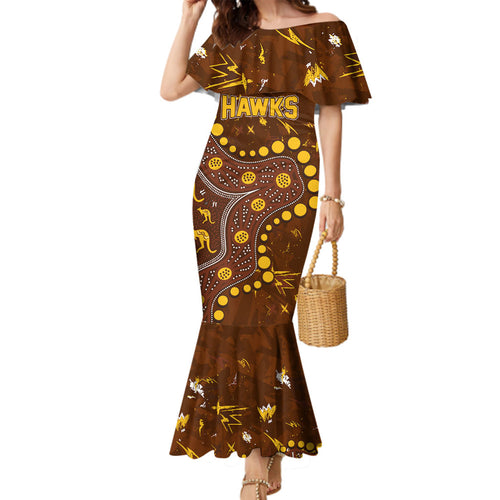 Personalized Hawthorn Hawks Family Matching Mermaid Dress and Hawaiian Shirt Aboriginal Pattern with Graffiti Style