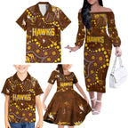 Personalized Hawthorn Hawks Family Matching Off The Shoulder Long Sleeve Dress and Hawaiian Shirt Aboriginal Pattern with Graffiti Style
