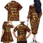 Personalized Hawthorn Hawks Family Matching Off The Shoulder Long Sleeve Dress and Hawaiian Shirt Aboriginal Pattern with Graffiti Style