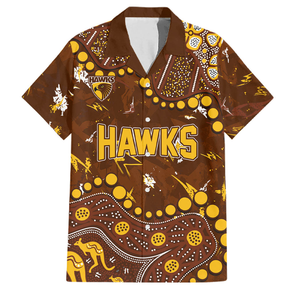Personalized Hawthorn Hawks Family Matching Off The Shoulder Long Sleeve Dress and Hawaiian Shirt Aboriginal Pattern with Graffiti Style