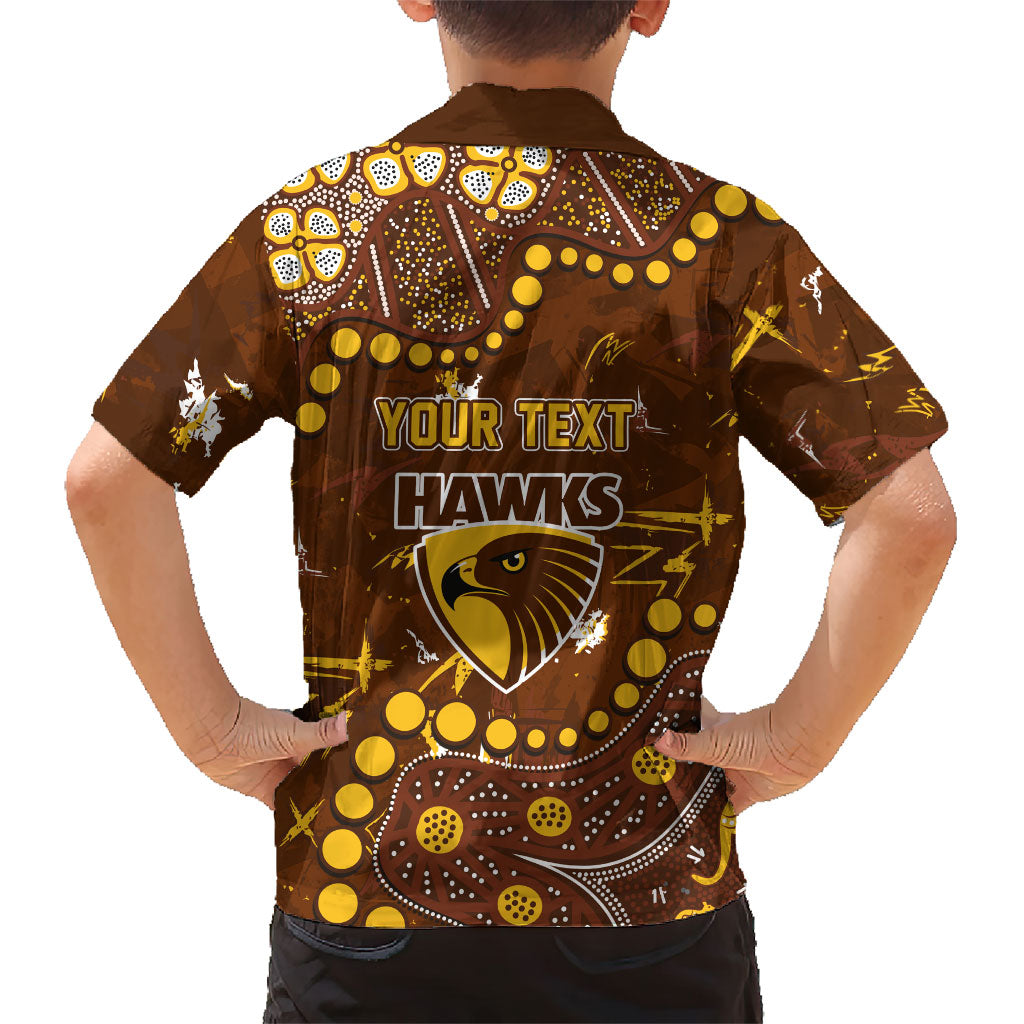 Personalized Hawthorn Hawks Family Matching Off Shoulder Maxi Dress and Hawaiian Shirt Aboriginal Pattern with Graffiti Style