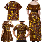 Personalized Hawthorn Hawks Family Matching Off Shoulder Maxi Dress and Hawaiian Shirt Aboriginal Pattern with Graffiti Style