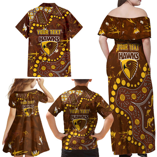 Personalized Hawthorn Hawks Family Matching Off Shoulder Maxi Dress and Hawaiian Shirt Aboriginal Pattern with Graffiti Style