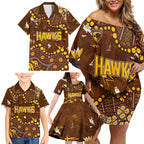 Personalized Hawthorn Hawks Family Matching Off Shoulder Short Dress and Hawaiian Shirt Aboriginal Pattern with Graffiti Style