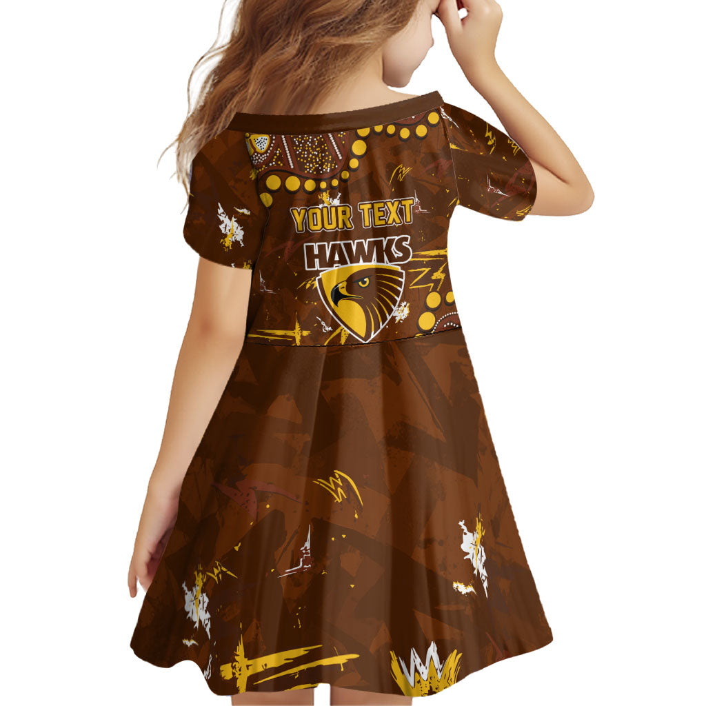 Personalized Hawthorn Hawks Family Matching Off Shoulder Short Dress and Hawaiian Shirt Aboriginal Pattern with Graffiti Style