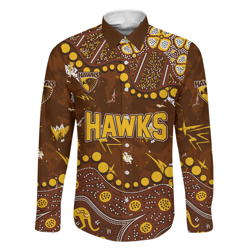 Personalized Hawthorn Hawks Family Matching Off Shoulder Short Dress and Hawaiian Shirt Aboriginal Pattern with Graffiti Style