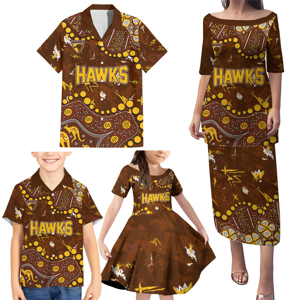 Personalized Hawthorn Hawks Family Matching Puletasi and Hawaiian Shirt Aboriginal Pattern with Graffiti Style