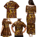 Personalized Hawthorn Hawks Family Matching Puletasi and Hawaiian Shirt Aboriginal Pattern with Graffiti Style