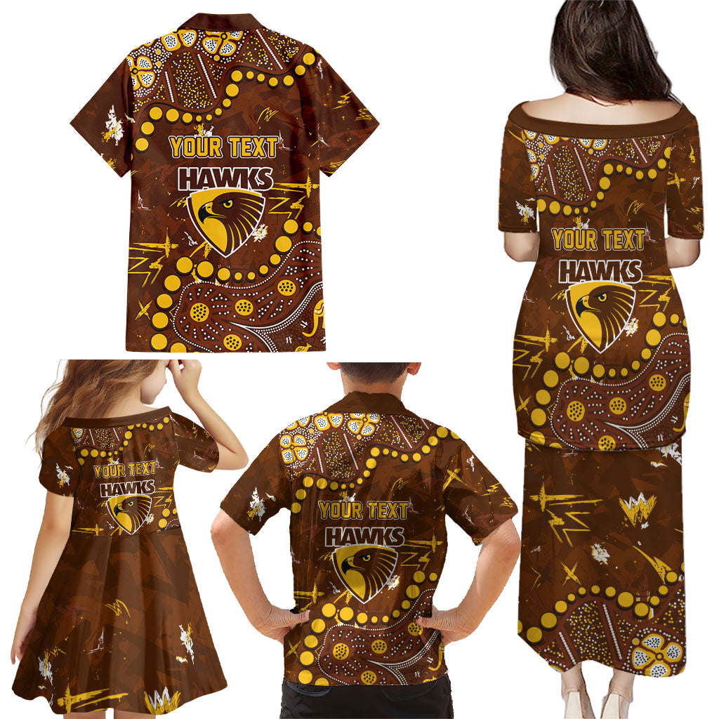 Personalized Hawthorn Hawks Family Matching Puletasi and Hawaiian Shirt Aboriginal Pattern with Graffiti Style