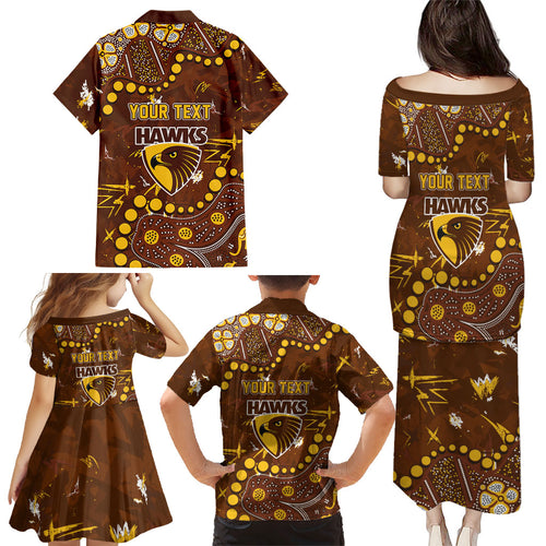 Personalized Hawthorn Hawks Family Matching Puletasi and Hawaiian Shirt Aboriginal Pattern with Graffiti Style
