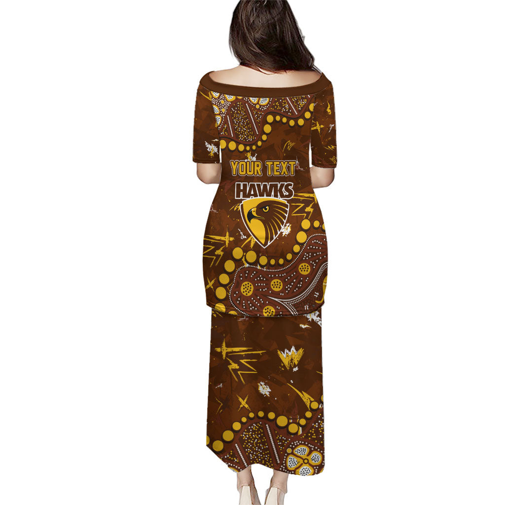 Personalized Hawthorn Hawks Family Matching Puletasi and Hawaiian Shirt Aboriginal Pattern with Graffiti Style