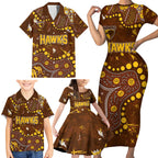 Personalized Hawthorn Hawks Family Matching Short Sleeve Bodycon Dress and Hawaiian Shirt Aboriginal Pattern with Graffiti Style