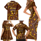 Personalized Hawthorn Hawks Family Matching Short Sleeve Bodycon Dress and Hawaiian Shirt Aboriginal Pattern with Graffiti Style