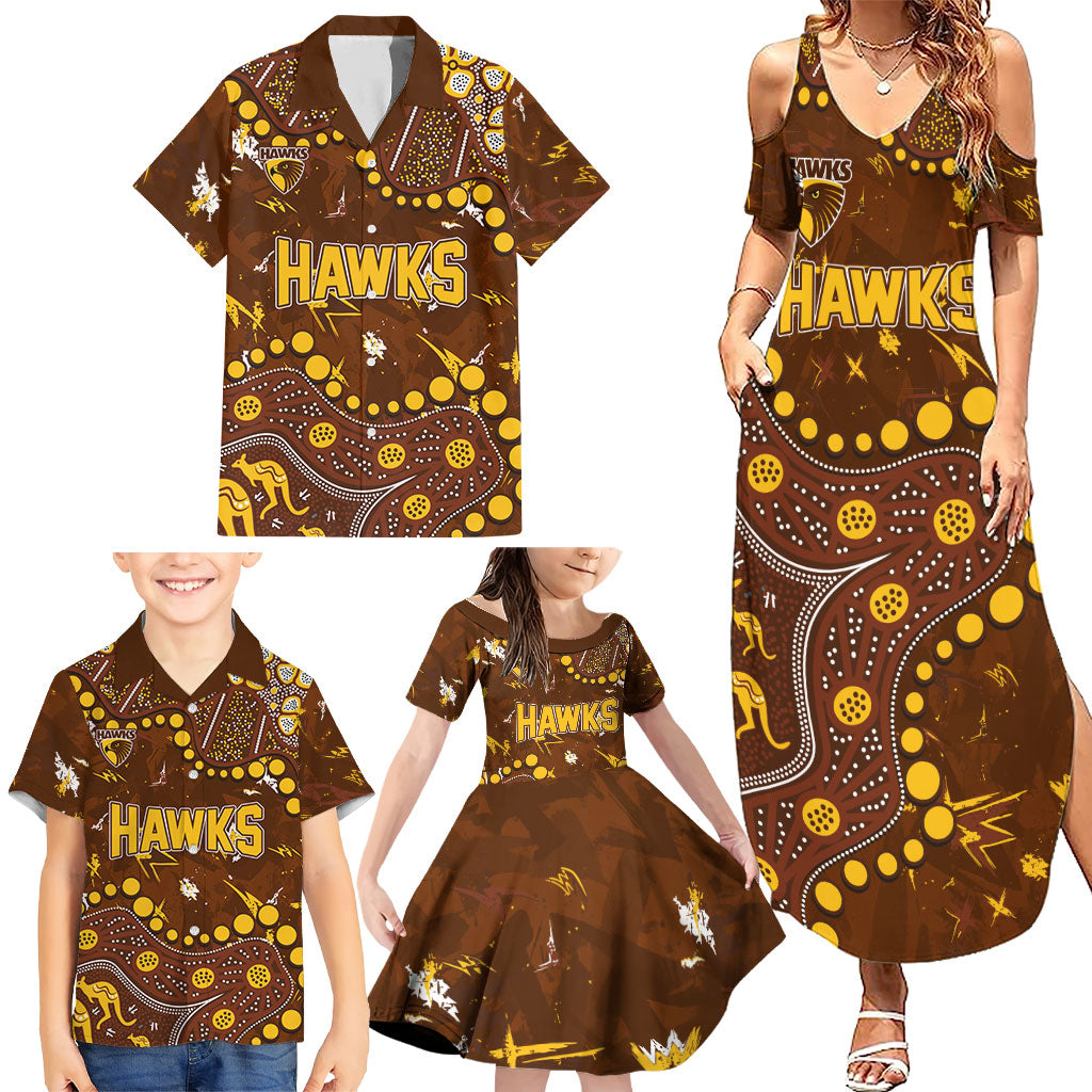 Personalized Hawthorn Hawks Family Matching Summer Maxi Dress and Hawaiian Shirt Aboriginal Pattern with Graffiti Style