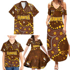 Personalized Hawthorn Hawks Family Matching Summer Maxi Dress and Hawaiian Shirt Aboriginal Pattern with Graffiti Style