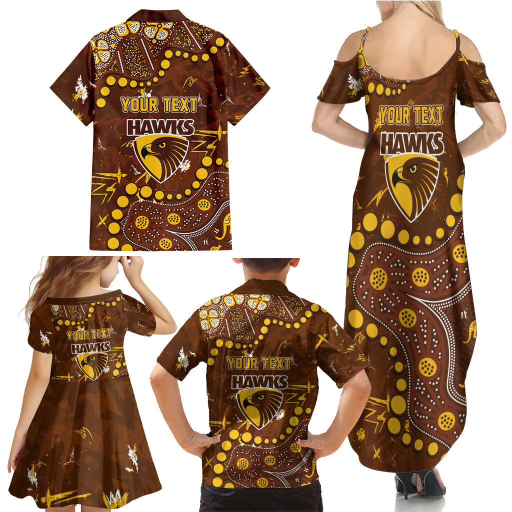 Personalized Hawthorn Hawks Family Matching Summer Maxi Dress and Hawaiian Shirt Aboriginal Pattern with Graffiti Style