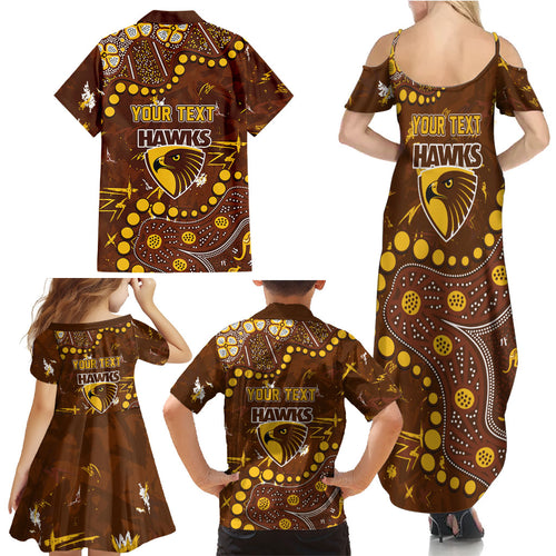 Personalized Hawthorn Hawks Family Matching Summer Maxi Dress and Hawaiian Shirt Aboriginal Pattern with Graffiti Style