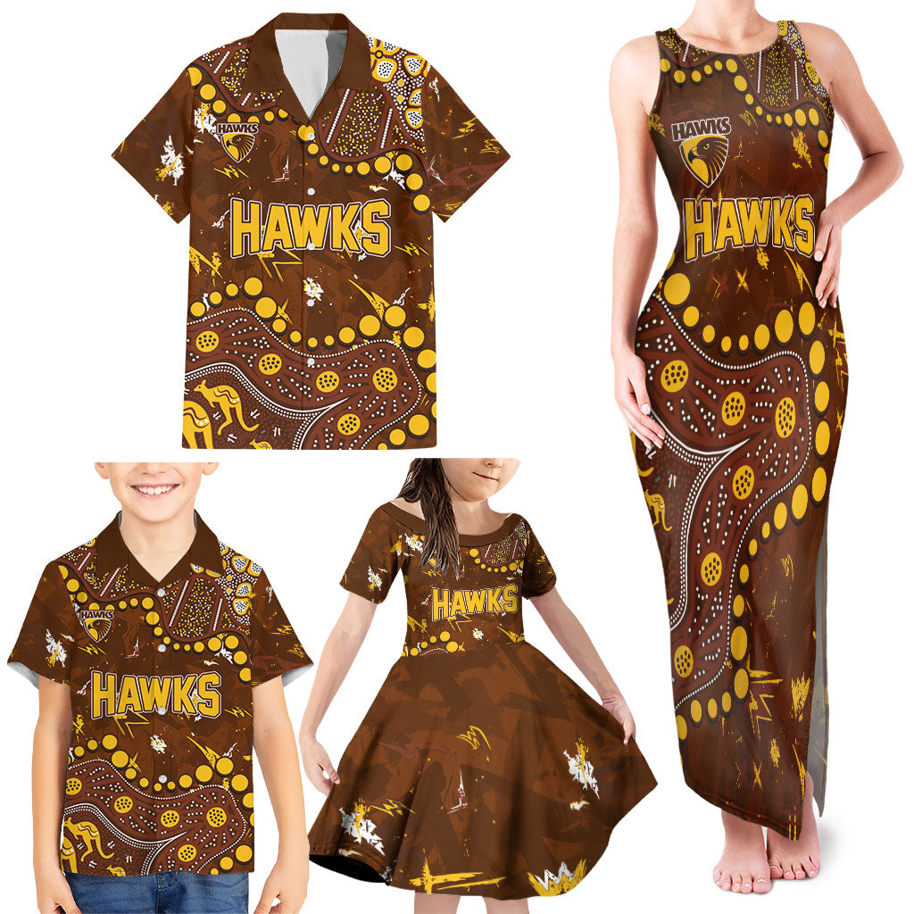 Personalized Hawthorn Hawks Family Matching Tank Maxi Dress and Hawaiian Shirt Aboriginal Pattern with Graffiti Style