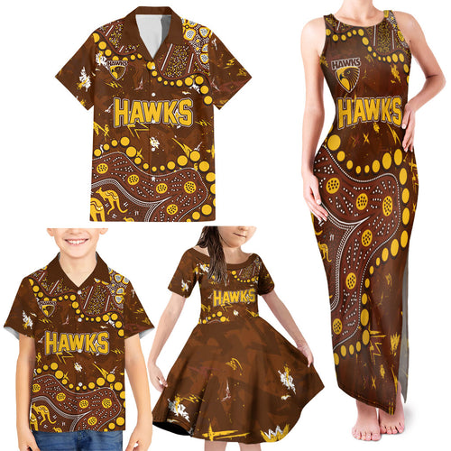 Personalized Hawthorn Hawks Family Matching Tank Maxi Dress and Hawaiian Shirt Aboriginal Pattern with Graffiti Style