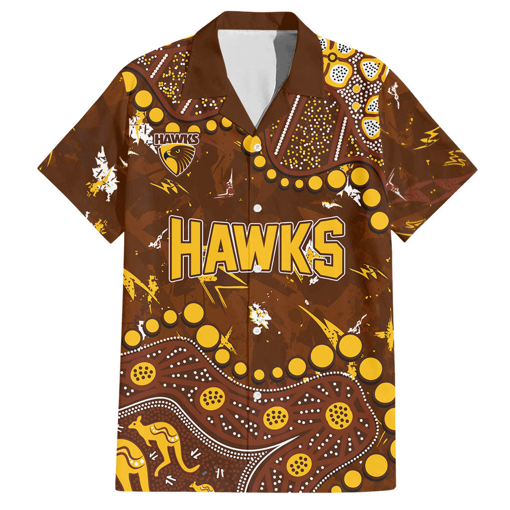 Personalized Hawthorn Hawks Hawaiian Shirt Aboriginal Pattern with Graffiti Style