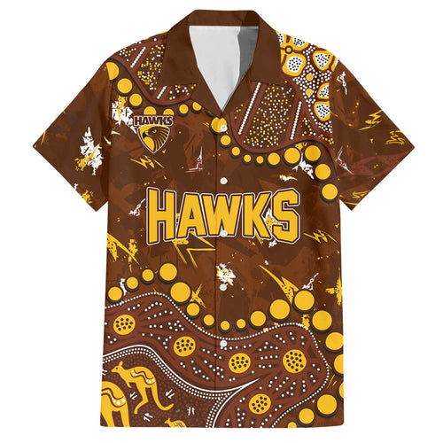 Personalized Hawthorn Hawks Hawaiian Shirt Aboriginal Pattern with Graffiti Style