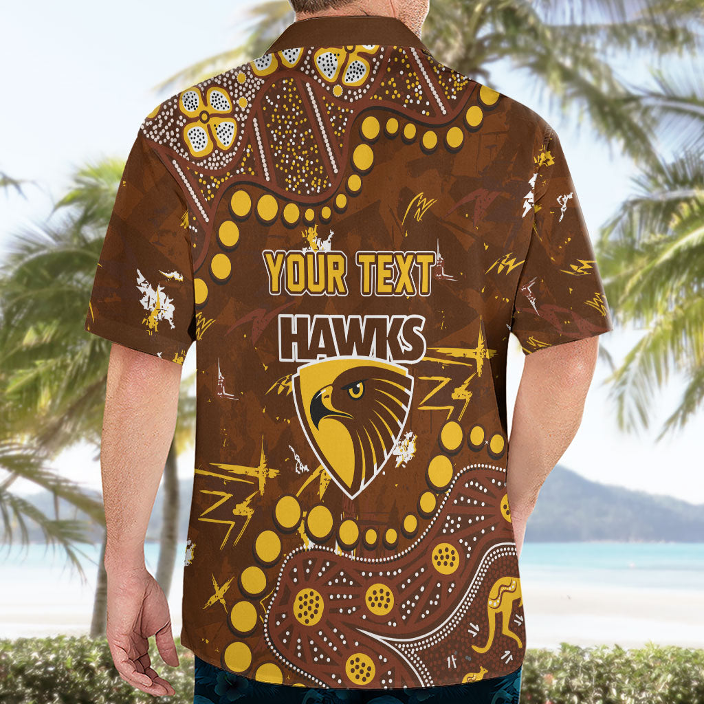 Personalized Hawthorn Hawks Hawaiian Shirt Aboriginal Pattern with Graffiti Style