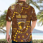 Personalized Hawthorn Hawks Hawaiian Shirt Aboriginal Pattern with Graffiti Style