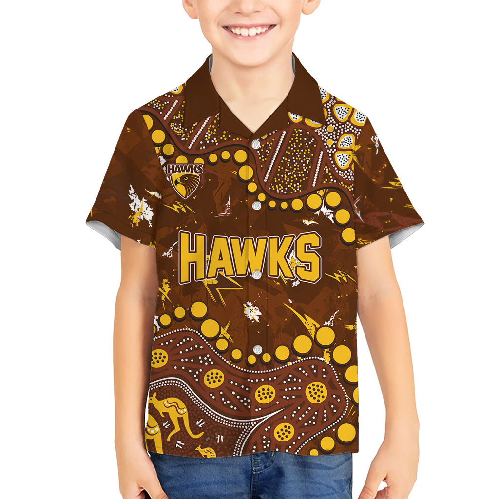 Personalized Hawthorn Hawks Hawaiian Shirt Aboriginal Pattern with Graffiti Style