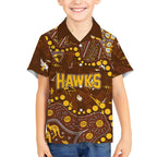 Personalized Hawthorn Hawks Hawaiian Shirt Aboriginal Pattern with Graffiti Style