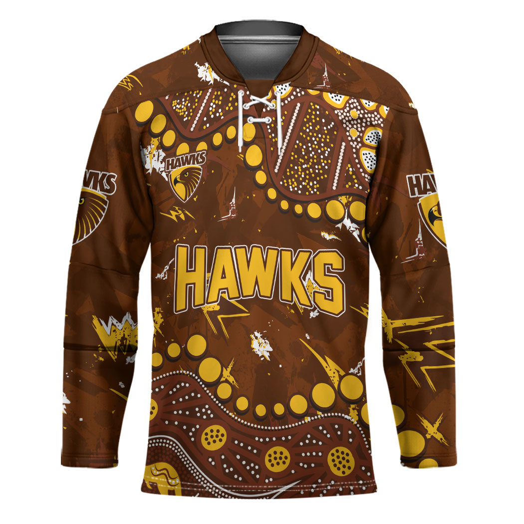 Personalized Hawthorn Hawks Hockey Jersey Aboriginal Pattern with Graffiti Style