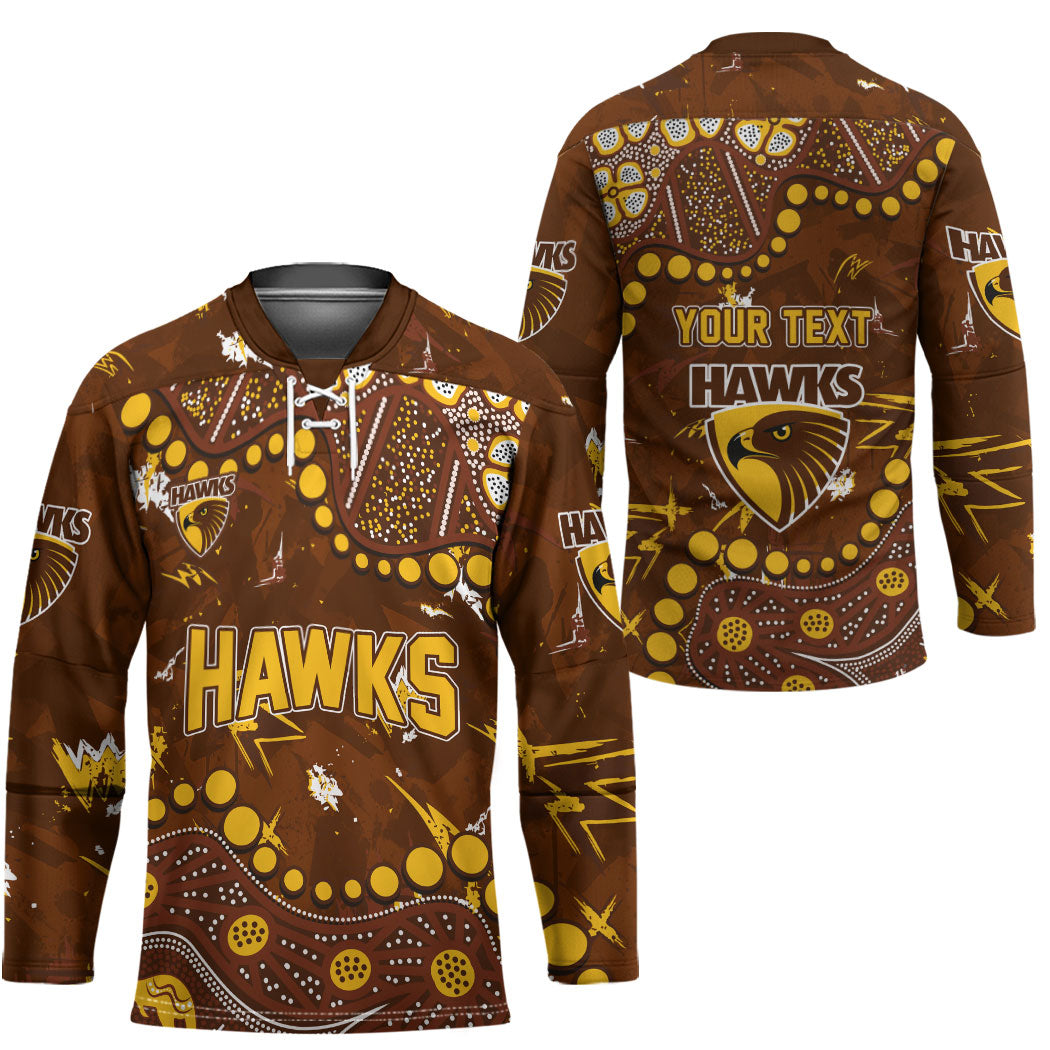 Personalized Hawthorn Hawks Hockey Jersey Aboriginal Pattern with Graffiti Style