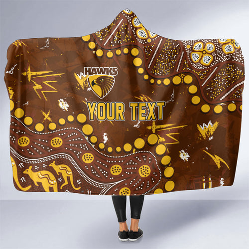 Personalized Hawthorn Hawks Hooded Blanket Aboriginal Pattern with Graffiti Style
