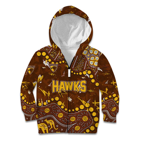 Personalized Hawthorn Hawks Kid Hoodie Aboriginal Pattern with Graffiti Style