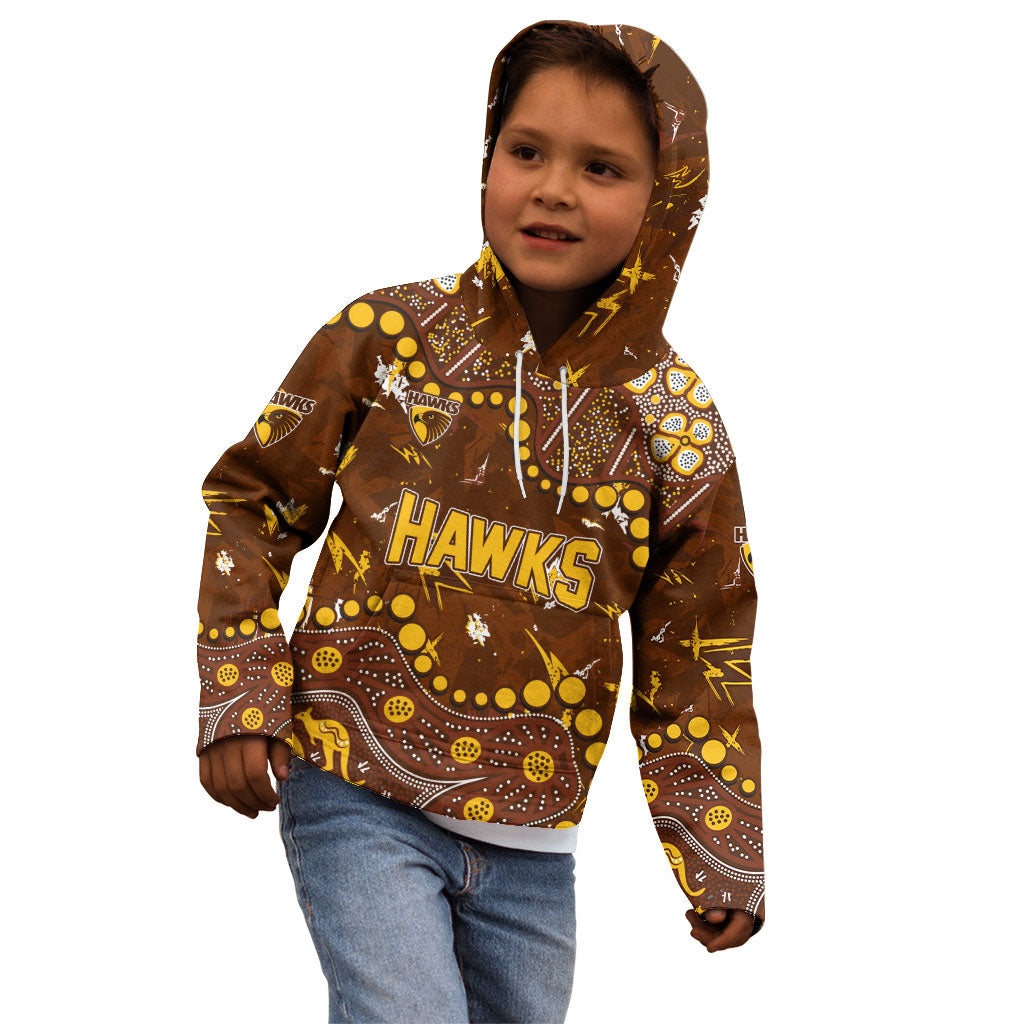 Personalized Hawthorn Hawks Kid Hoodie Aboriginal Pattern with Graffiti Style