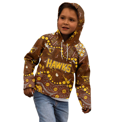 Personalized Hawthorn Hawks Kid Hoodie Aboriginal Pattern with Graffiti Style