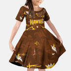 Personalized Hawthorn Hawks Kid Short Sleeve Dress Aboriginal Pattern with Graffiti Style